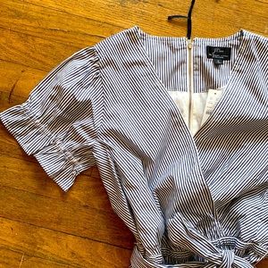 Ruffle stretch cotton poplin jumpsuit